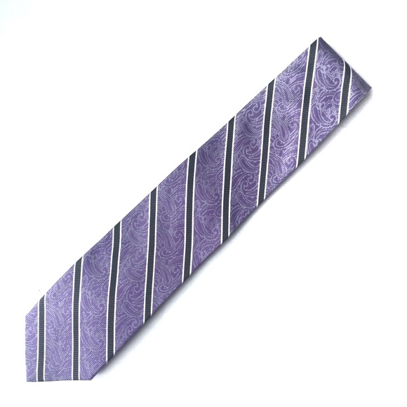 ZIANETTI Silk Tie Purple Paisley with Black and White Stripes - Picture 2 of 6